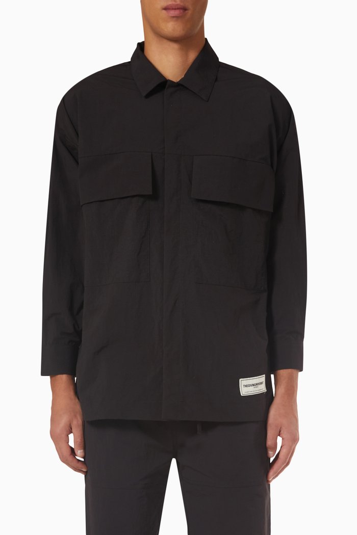 

Logo Shacket in Recycled Nylon, Black