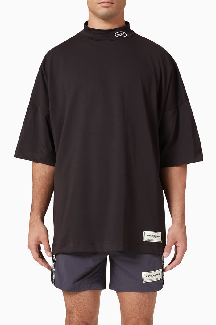 

High-neck Exaggerated-sleeve T-shirt in Light SOFTSKIN100©, Black