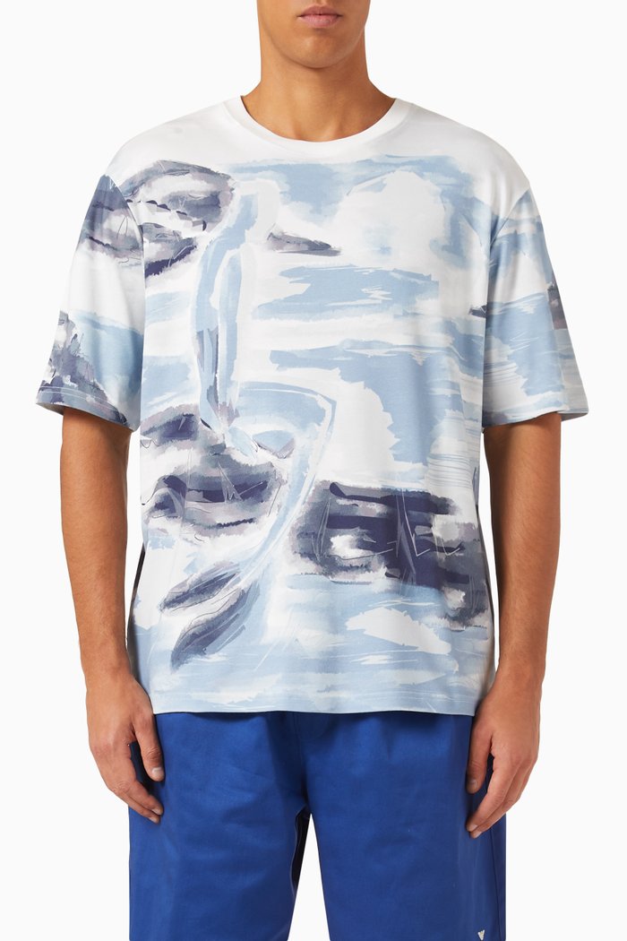 

Printed T-shirt in Cotton Jersey, Blue