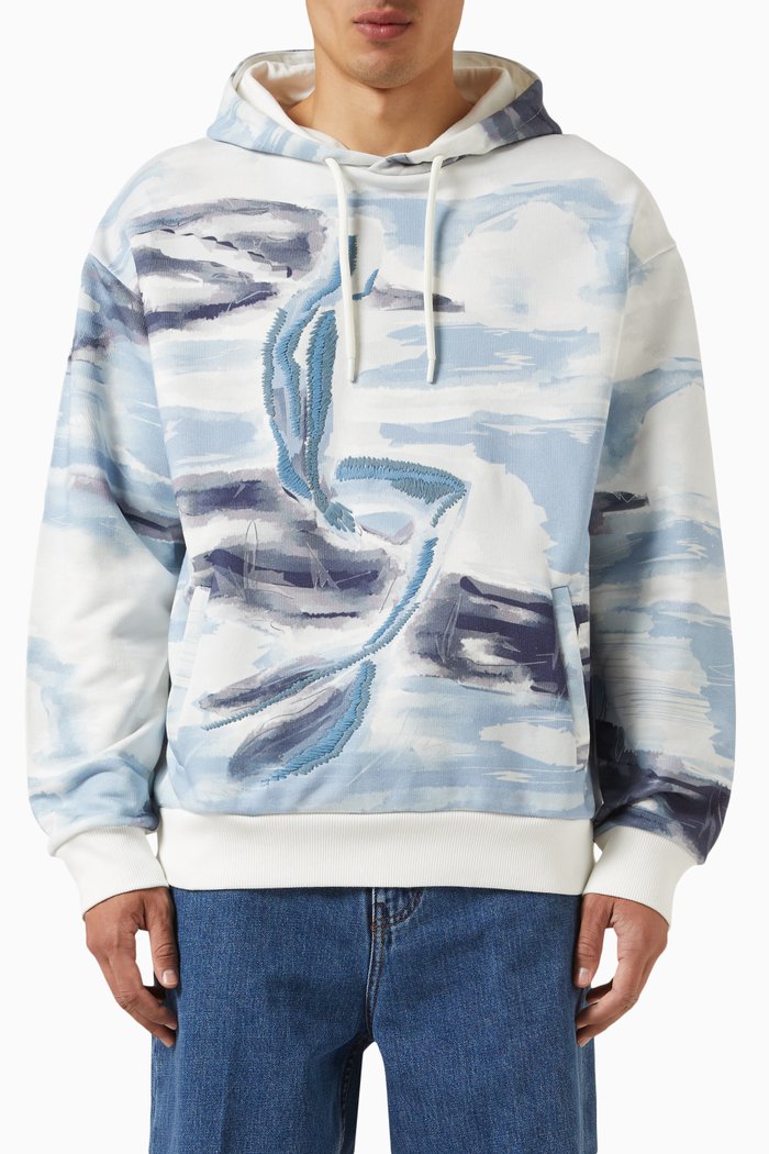

Printed Hoodie in Fleece, White