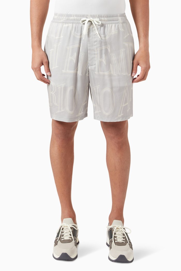 

Herringbone Eagle Print Shorts, Grey