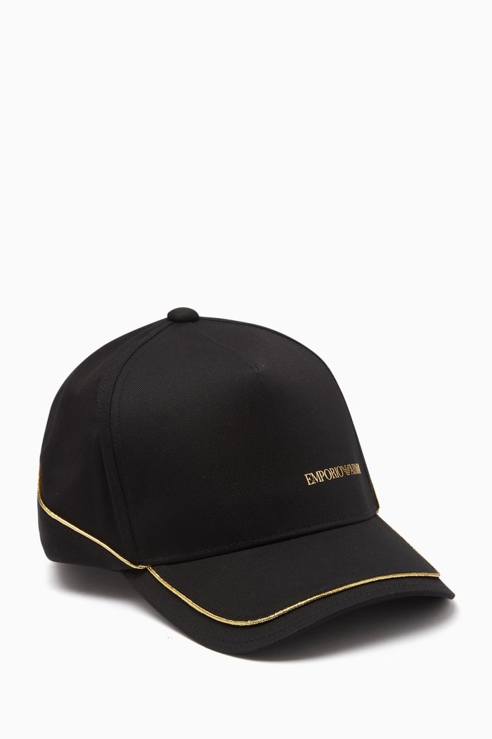 

Piping Logo Baseball Cap in Cotton, Black