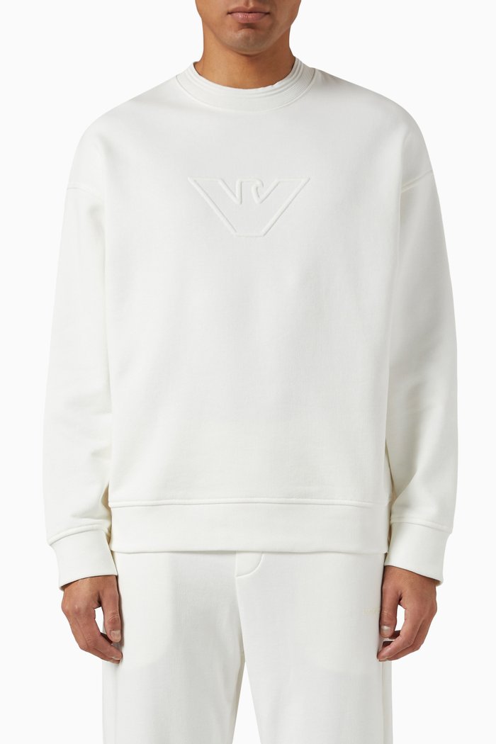 

Crew Neck Sweatshirt in Fleece, White