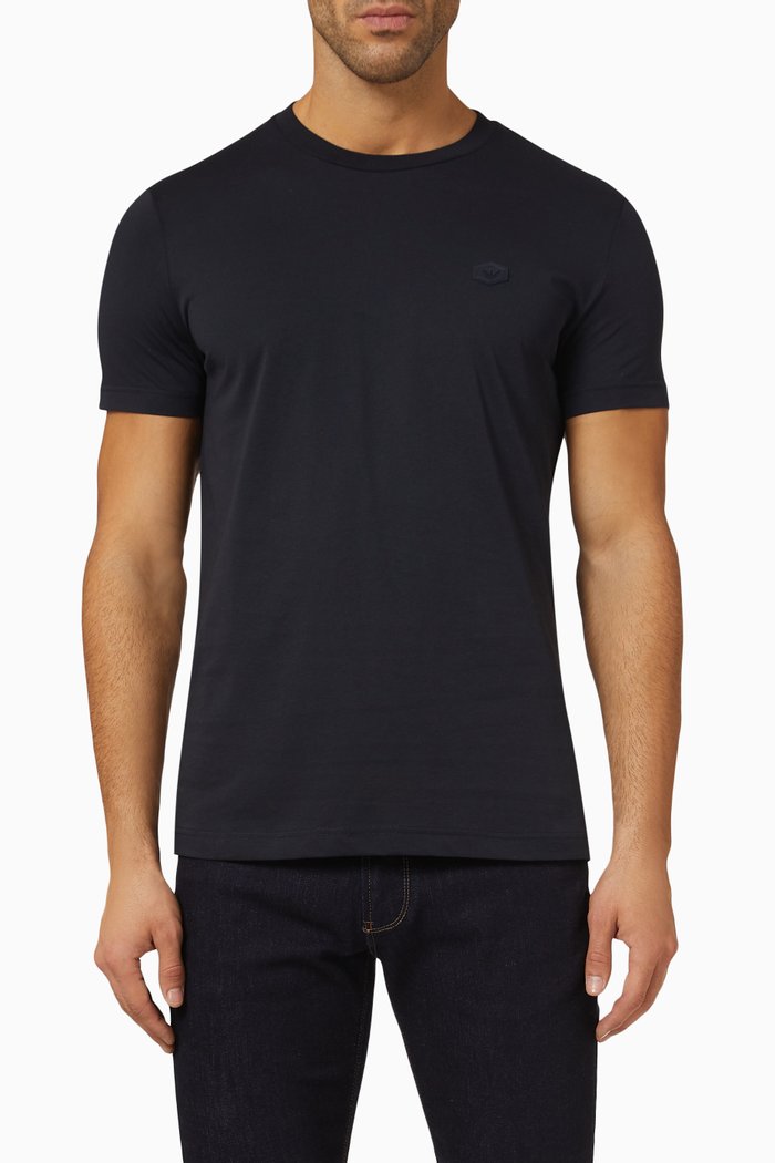 Eagle Logo Patch T-shirt in Cotton-jersey, Blue