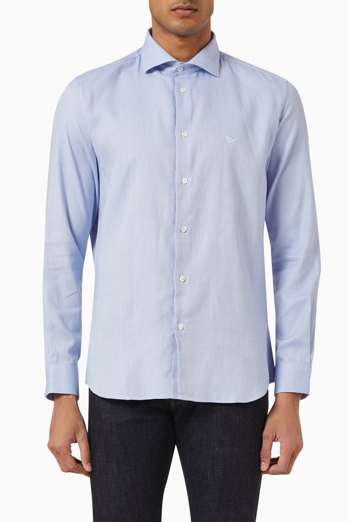 Logo Embroidered Shirt in Cotton, Blue