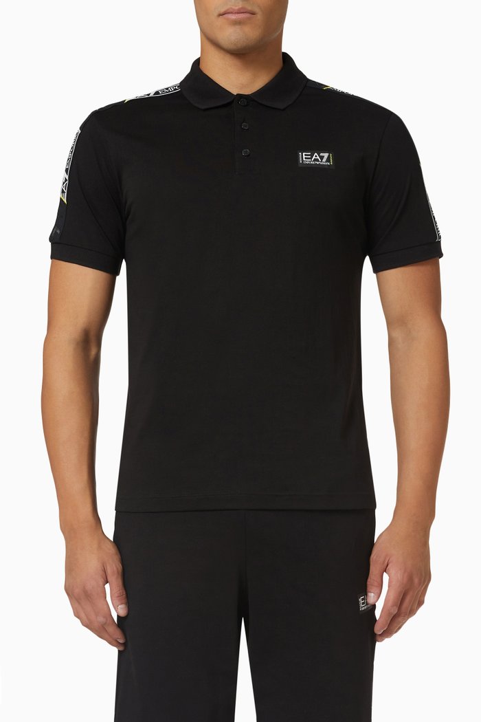 

Logo Tape Polo Shirt in Cotton, Black