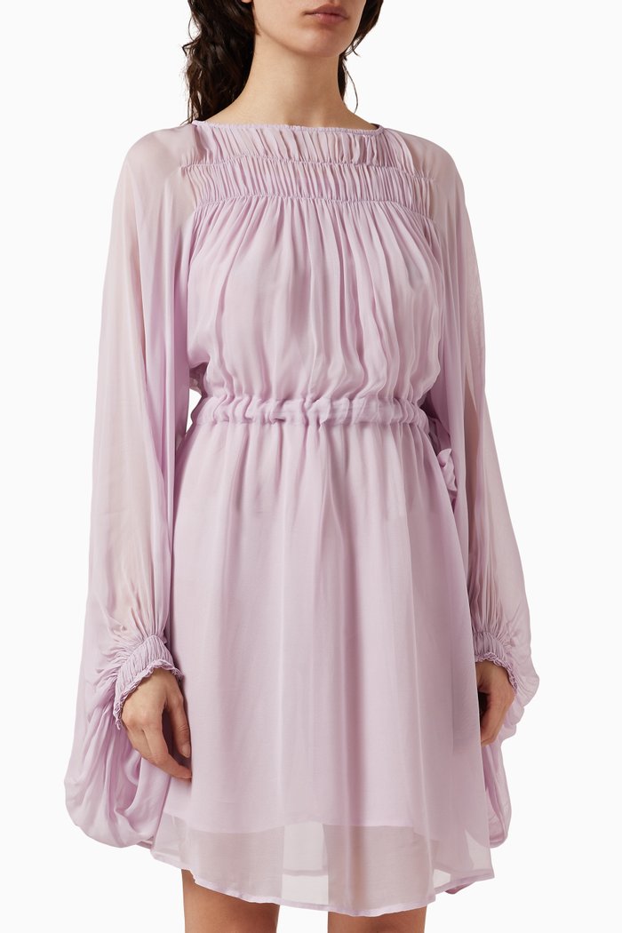 

Smocked Mini Dress in Chiffon, Pink