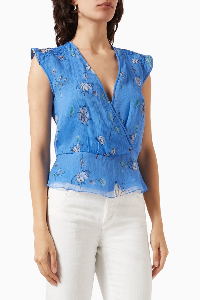 

Printed Top in Silk, Blue
