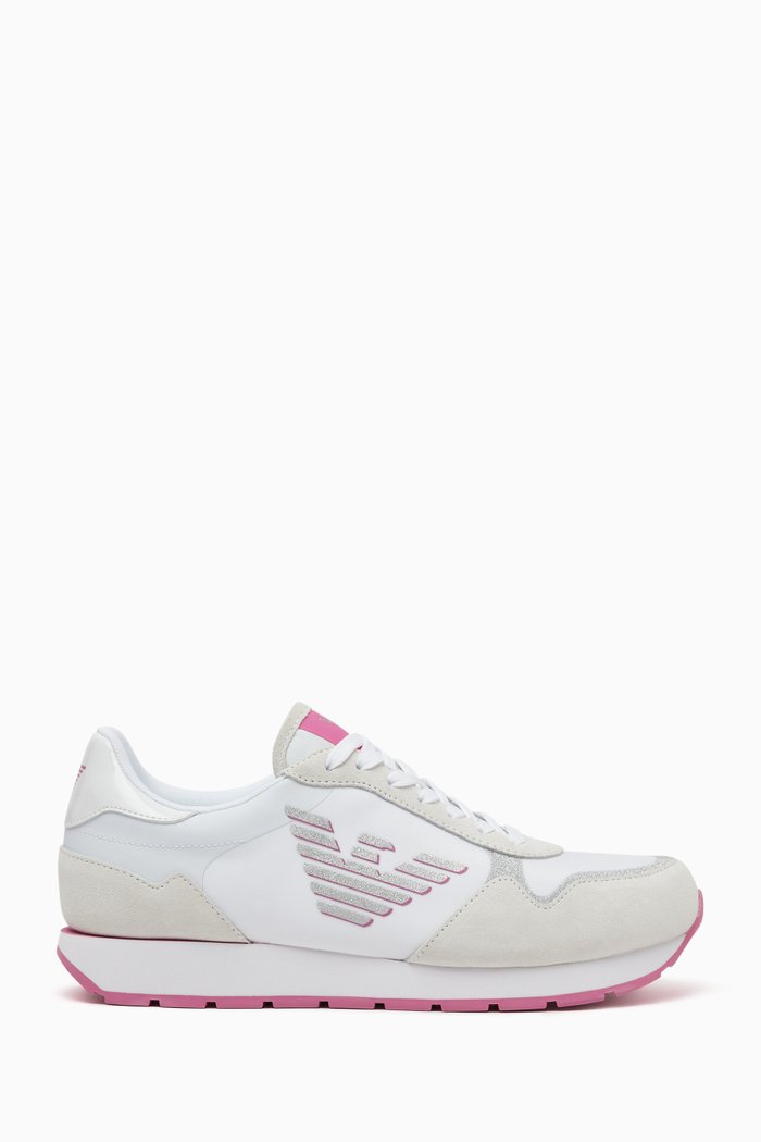 

Eagle Logo Colour-block Sneakers in Suede & Leather, Pink