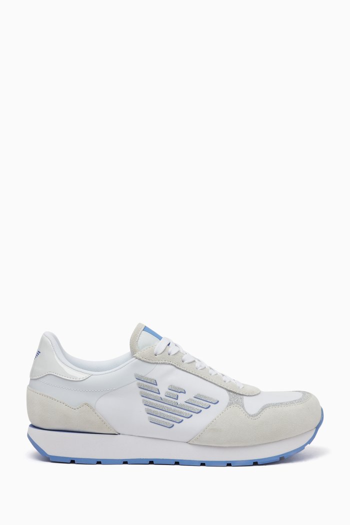 

Eagle Logo Colour-block Sneakers in Suede & Leather, White