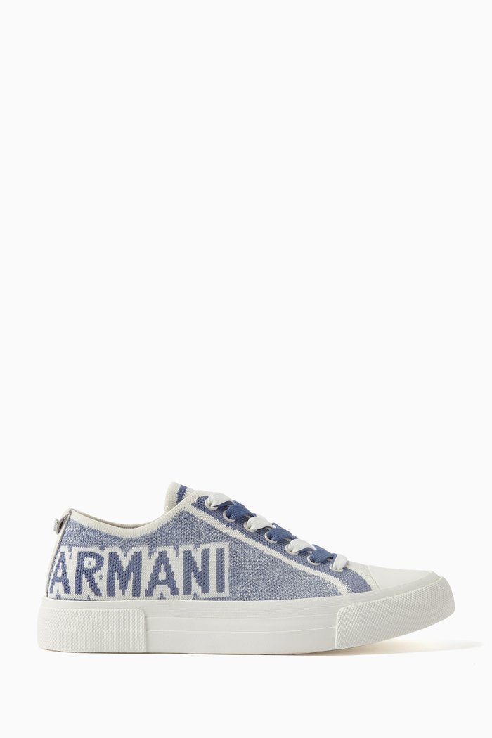 

Knitted Logo Sneakers in Leather and Textile, Blue