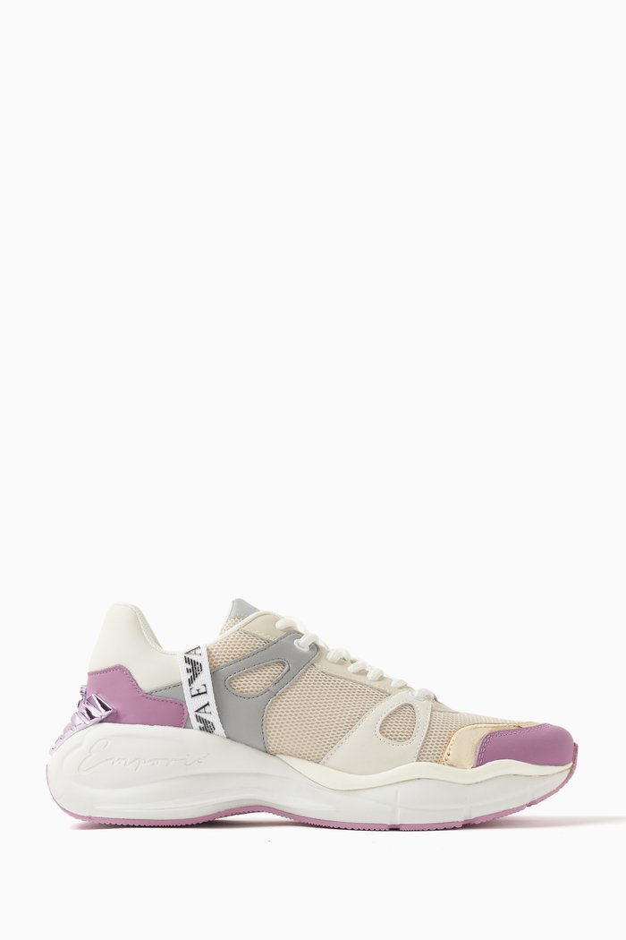 

EA Eagle Sneakers in Knit Mesh & Leather, Pink
