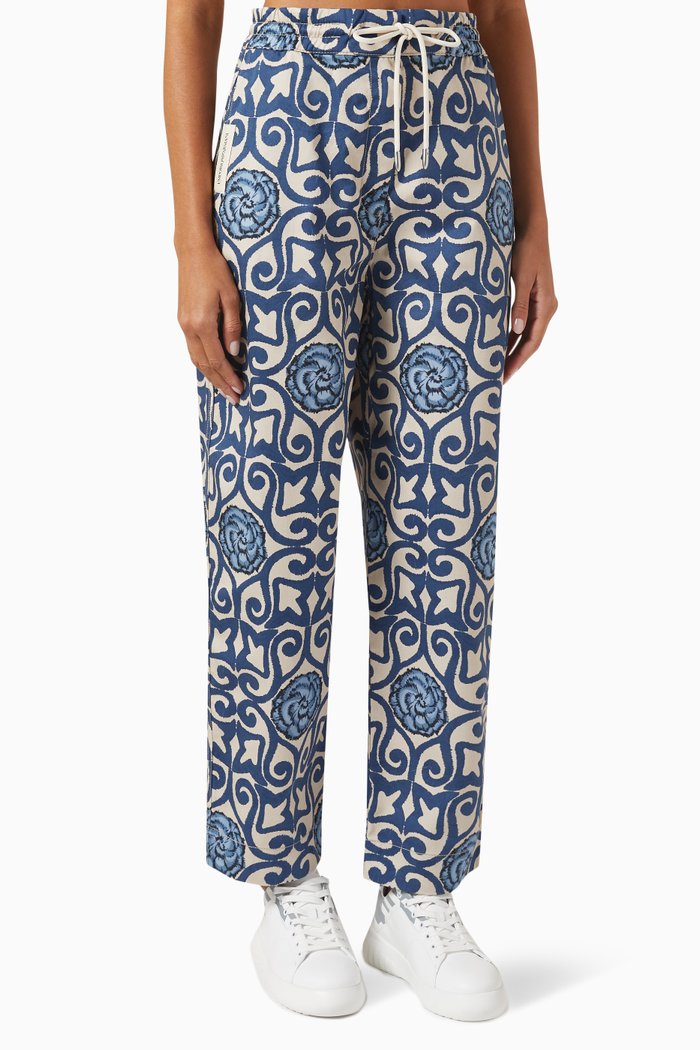

Floral Print Tapered Trousers, Blue