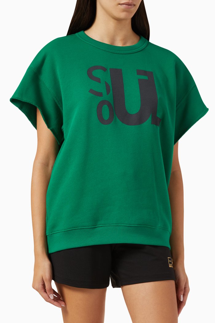 

Graphic-print Sweatshirt in Cotton, Green
