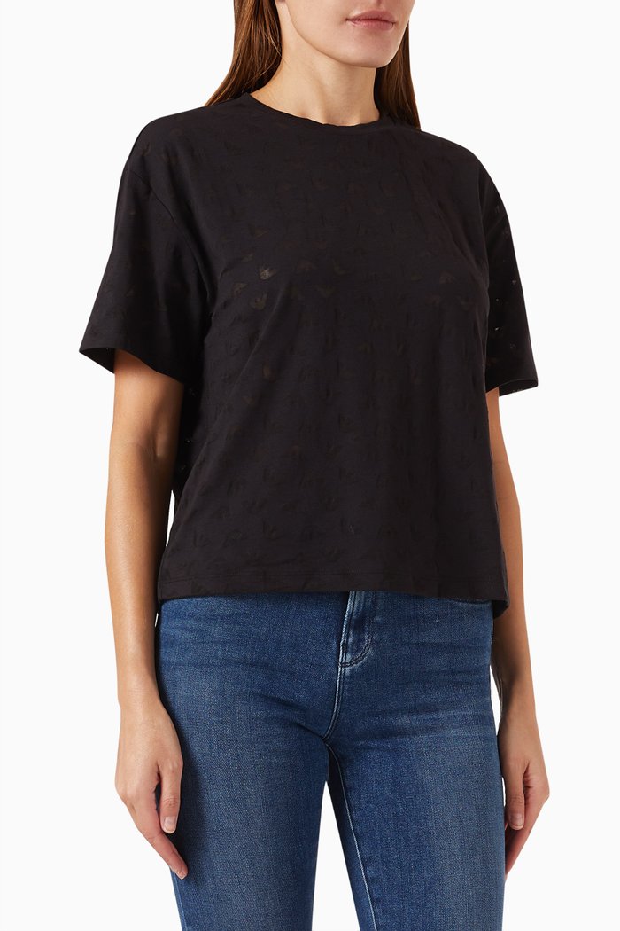 

All-over Eagle Logo Crop T-shirt in Jersey, Black