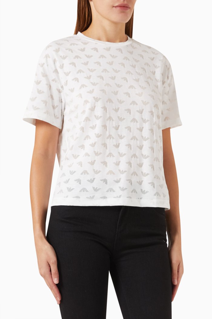

All-over Eagle Logo Crop T-shirt in Jersey, White