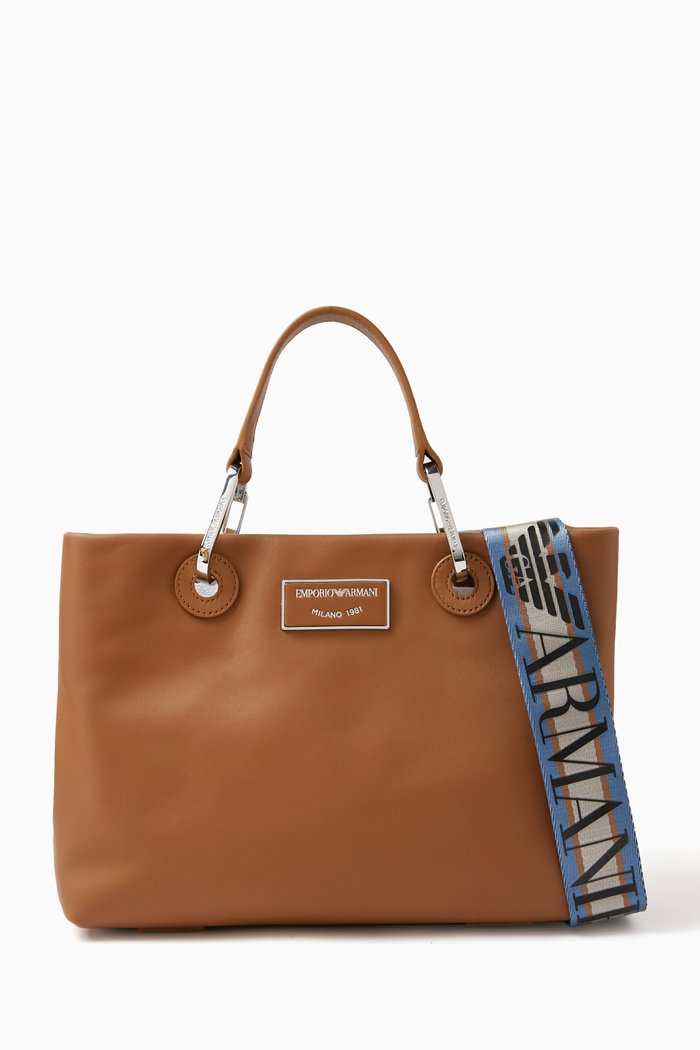 

Tote Bag in Grainy Faux Leather, Brown