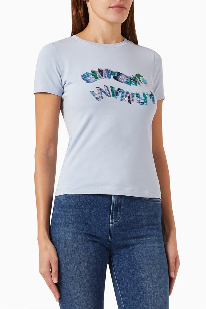 

Strass Logo T-shirt in Jersey, Blue