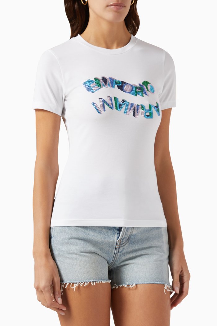 

Strass Logo T-shirt in Jersey, White