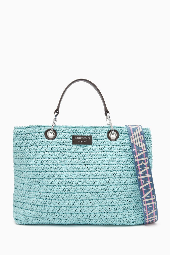 

Large Tote Bag in Woven Raffia, Green