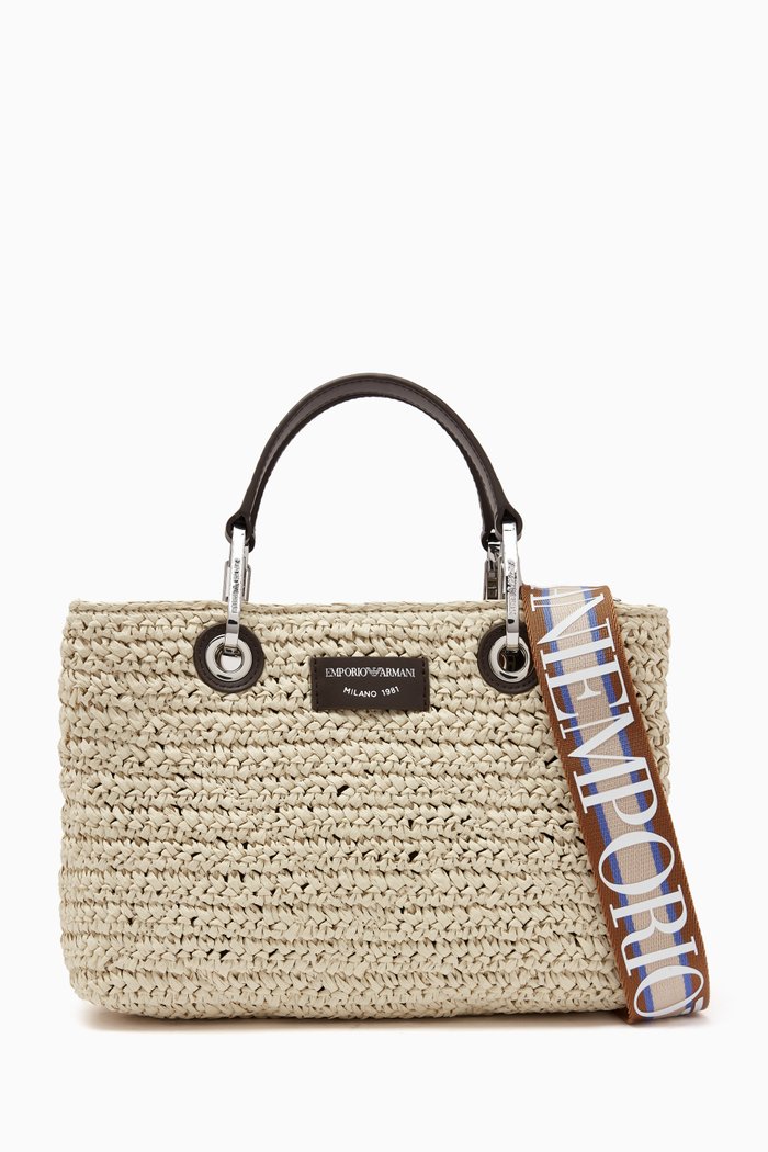 

Medium Tote Bag in Woven Raffia, Neutral