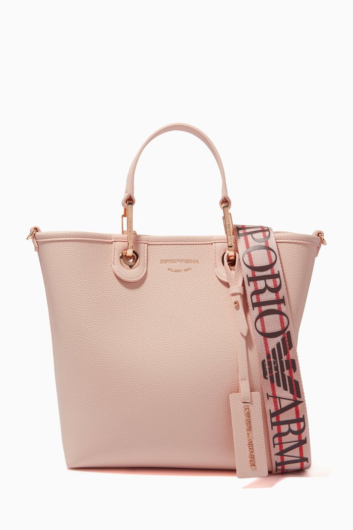 Vertical Logo-embossed Tote Bag in Faux Leather, Neutral