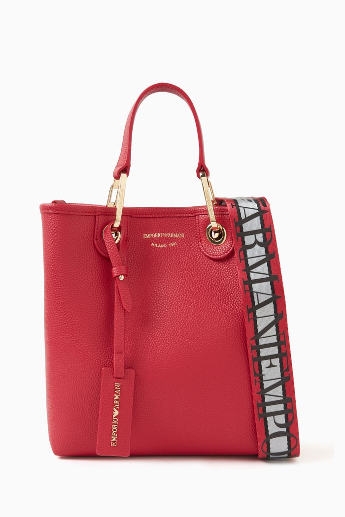 

Vertical Logo-embossed Tote Bag in Faux Leather, Red