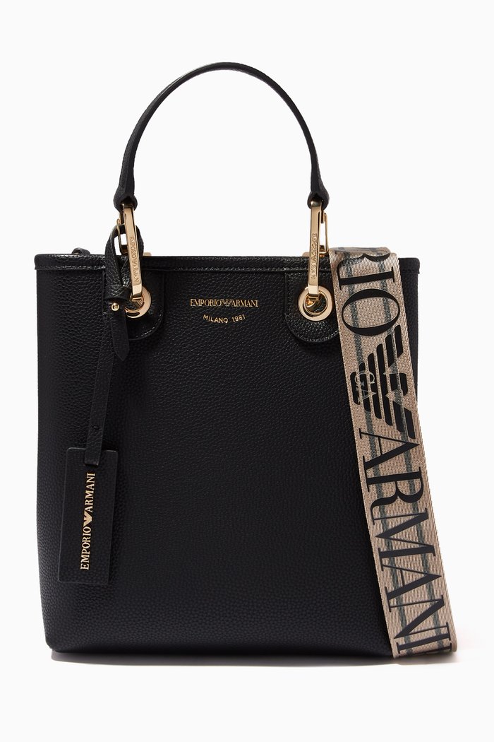 

Vertical Logo-embossed Tote Bag in Faux Leather, Black