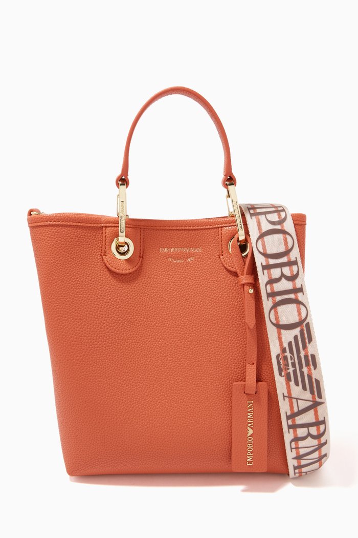 

Vertical Logo-embossed Tote Bag in Faux Leather, Brown
