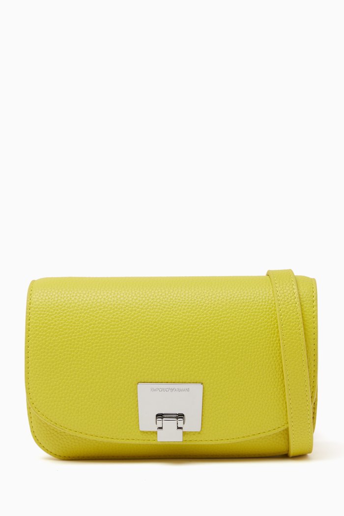 Mini Crossbody Bag in Leather, Yellow