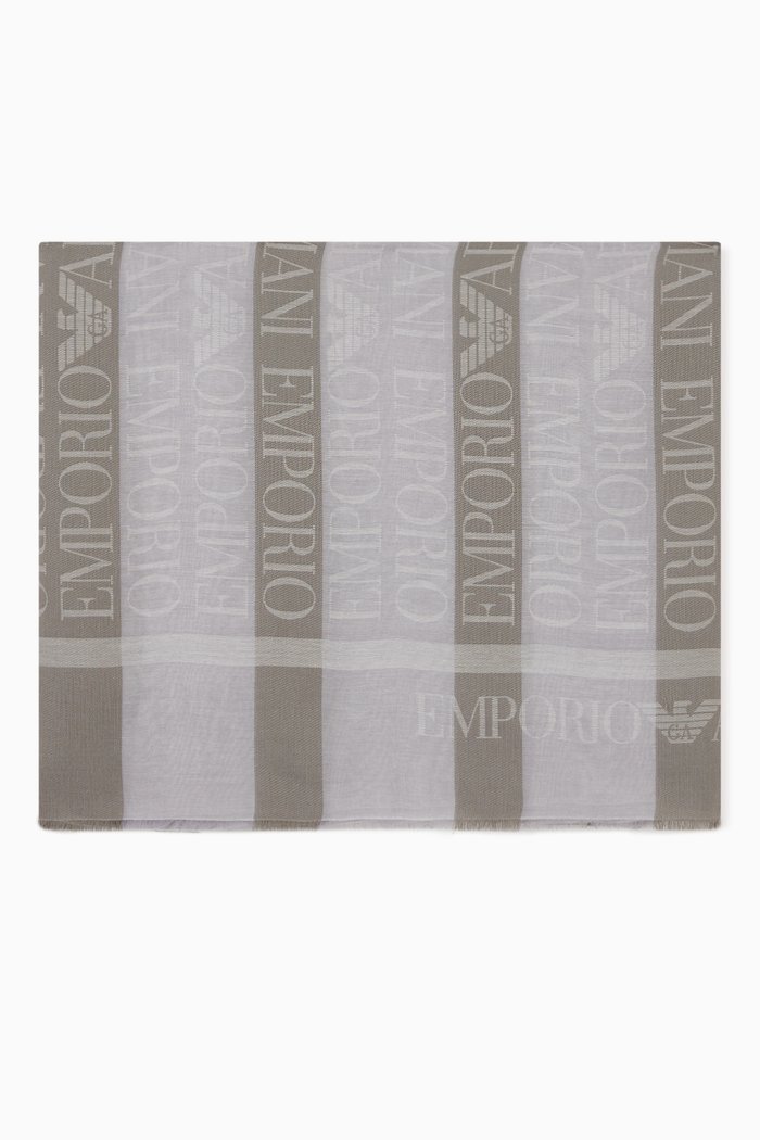 

Striped Logo Jacquard Scarf in Viscose-blend, Neutral