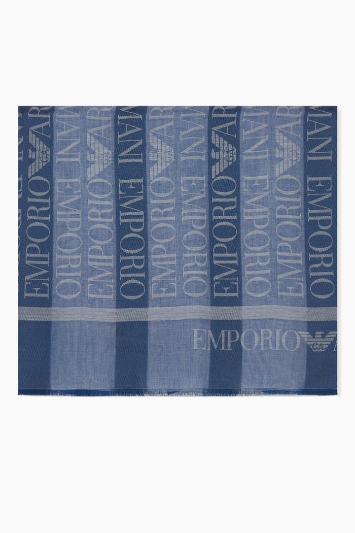 Striped Logo Jacquard Scarf in Viscose-blend, Blue
