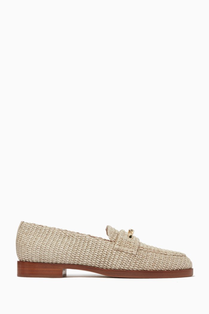 

Metallic Buckle Mocassins in Raffia, Neutral