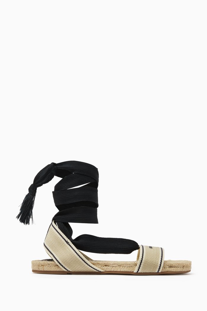 

Flat Logo Strap Sandals in Raffia, Neutral