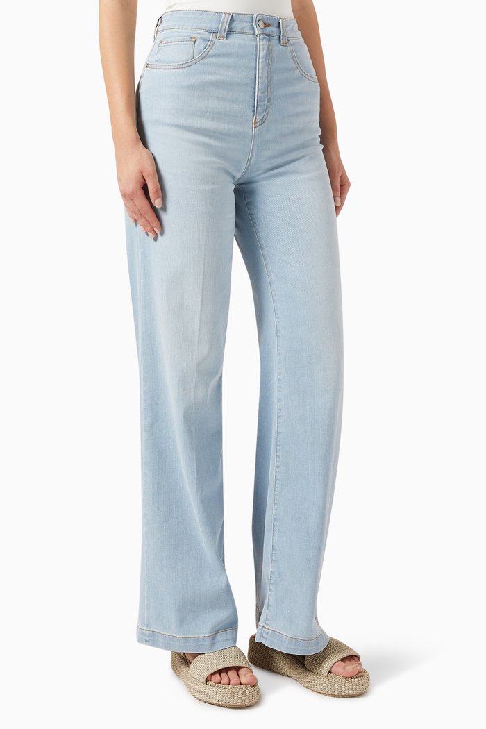 Wide-fit Mid-wash Denim Jeans in Cotton, Blue