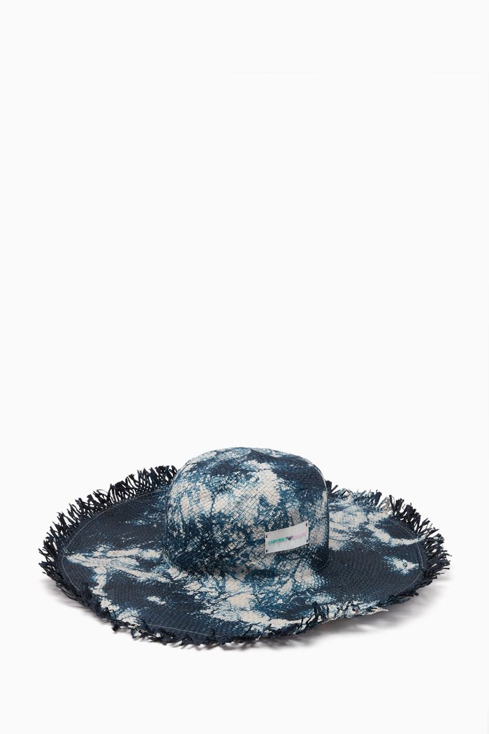 

Woven Wide-brim Sun Hat, Blue