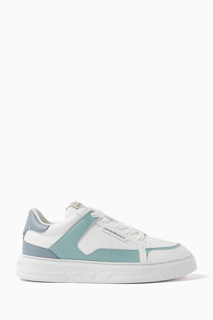 

Low-top Logo Sneakers in Calf Leather, Blue