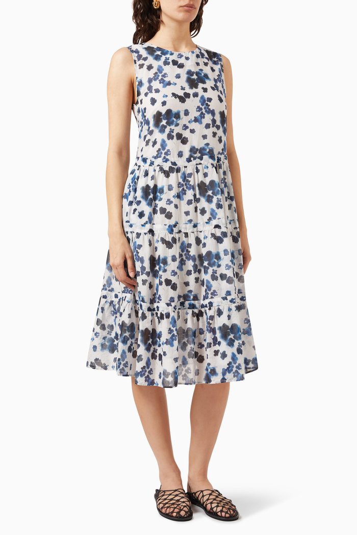 

Printed Midi Dress in Cotton-poplin, White