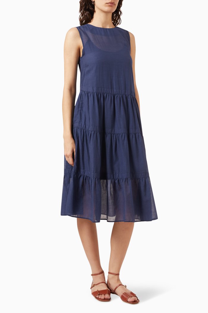 

Tiered Midi Dress in Cotton, Blue