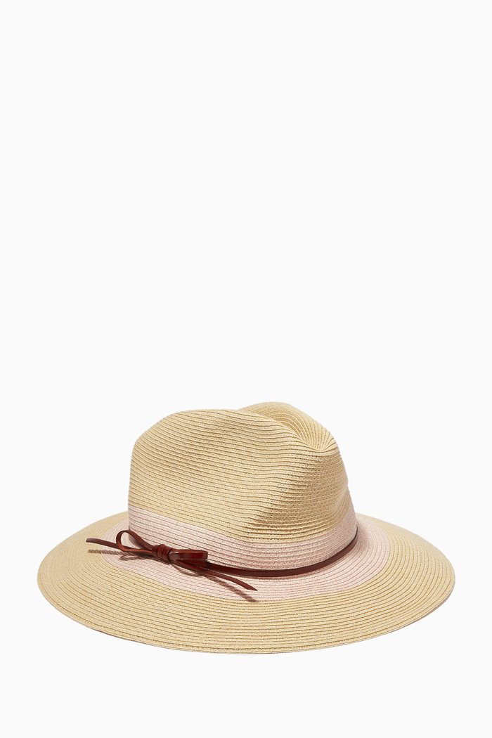 

Ribbon Trim Fedora Hat in Raffia, Neutral