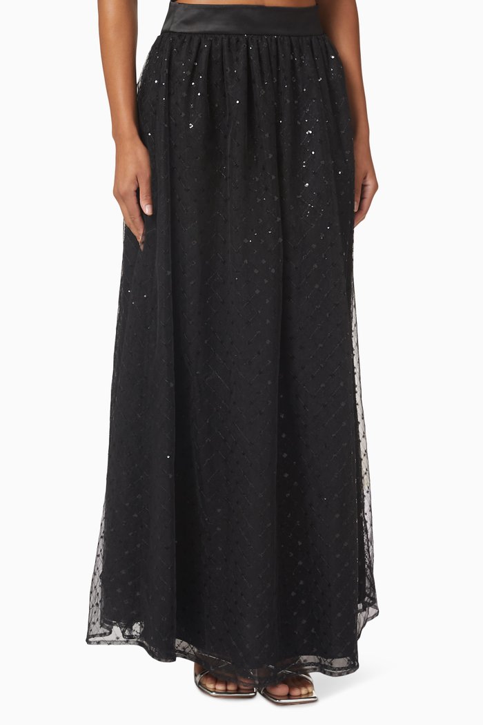 

Sequin-embellished Maxi Skirt in Mesh & Satin, Black