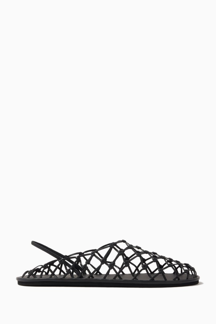 

Waved Slingback Flat Sandals in Nappa Leather, Black