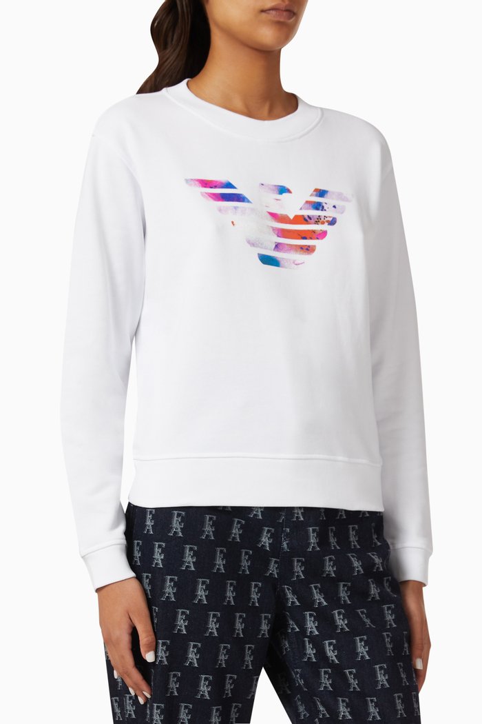 

Eagle Logo Print Sweatshirt in Cotton, White