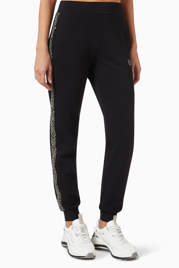 

EA7 Sequin Tape Joggers in Cotton, Black