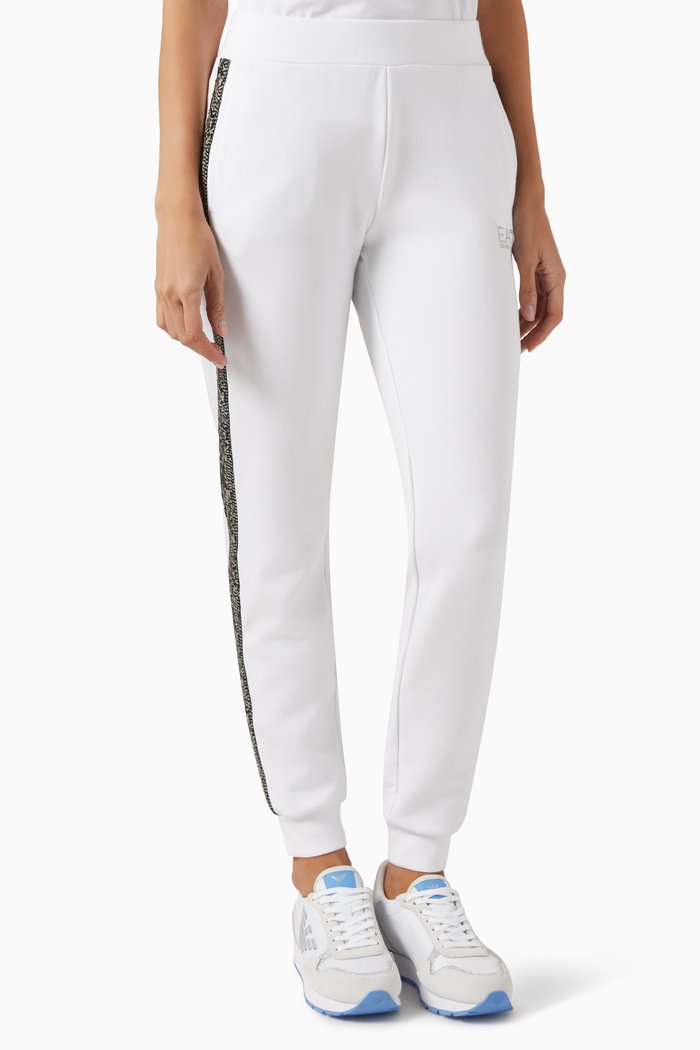 

EA7 Sequin Tape Joggers in Cotton, White