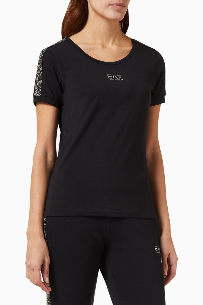 

EA7 Sequin-embellished T-shirt in Jersey, Black
