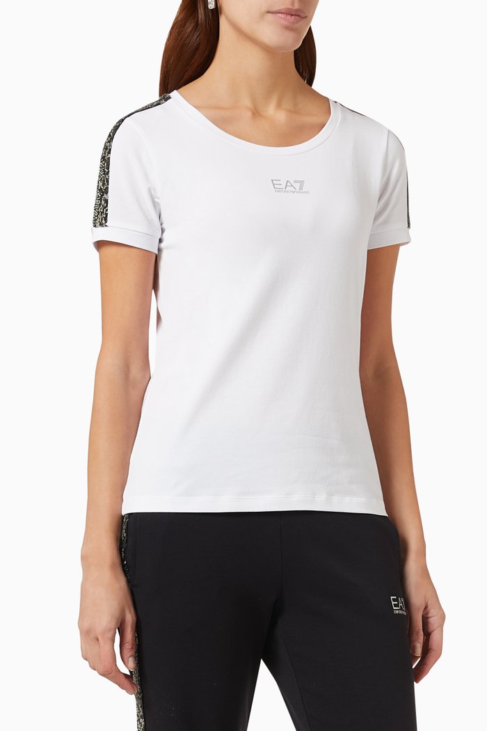 

EA7 Sequin-embellished T-shirt in Jersey, White