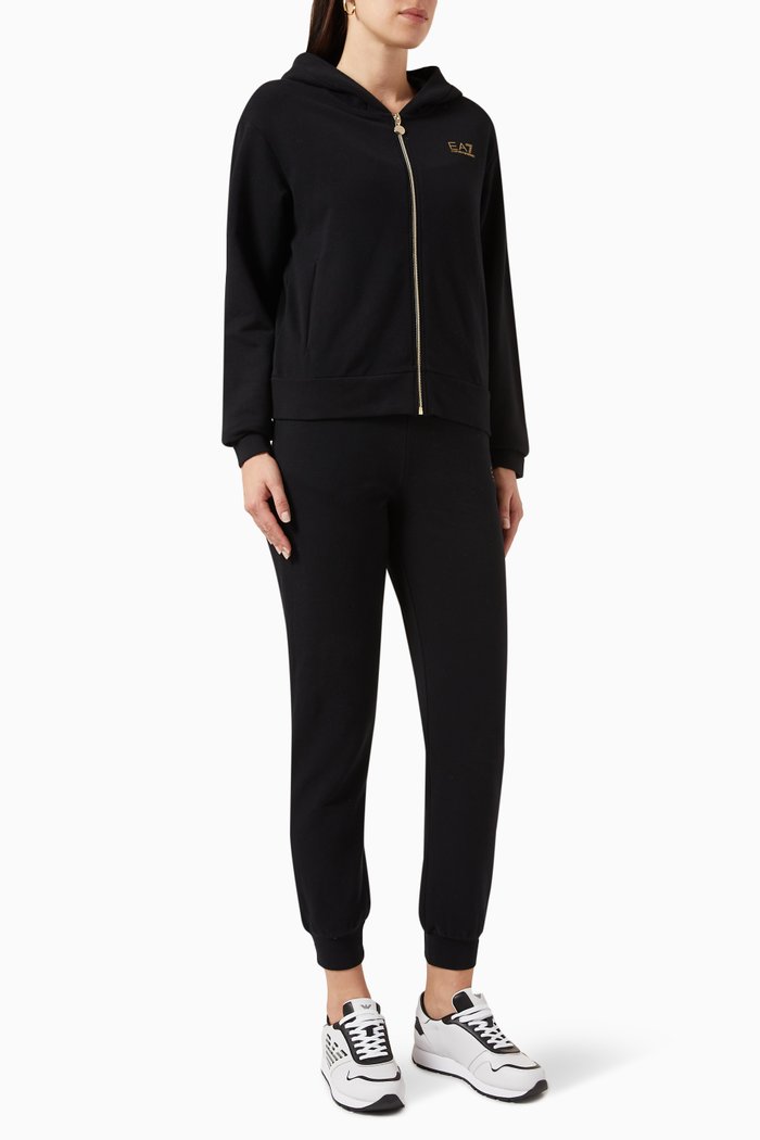 

EA7 Logo Hoodie in Cotton, Black