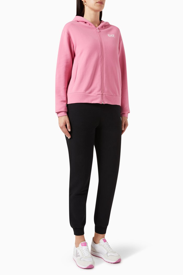 

EA7 Logo Hoodie in Cotton, Pink