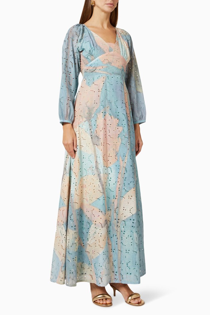 Long-sleeve Maxi Dress in Cotton, Multicolour